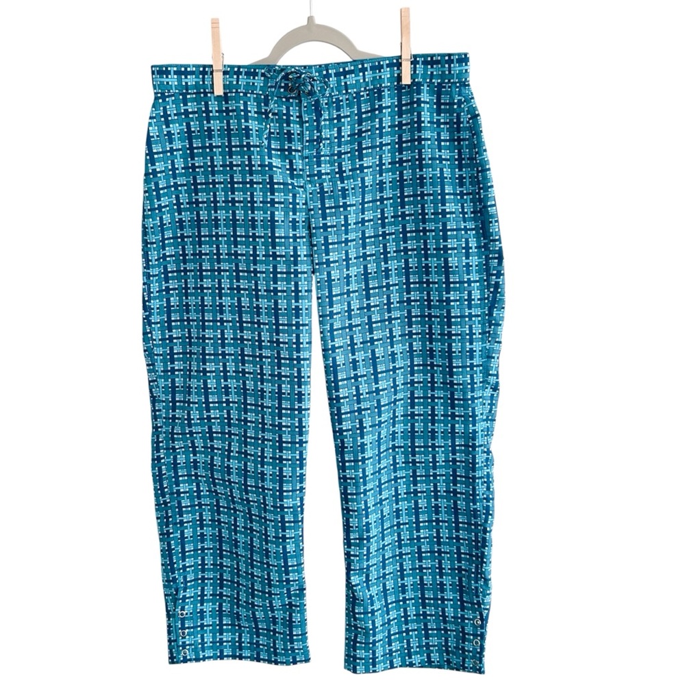 Patagonia Water Girl Teal Blue Weave Beachy Capris Adjustable Waist Snaps Sz 14